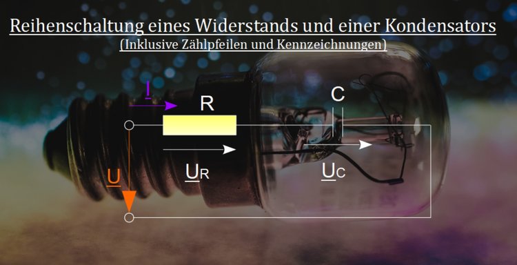 Reihenschaltung eines Widerstandes und eines Kondensators mit Zählpfeilen