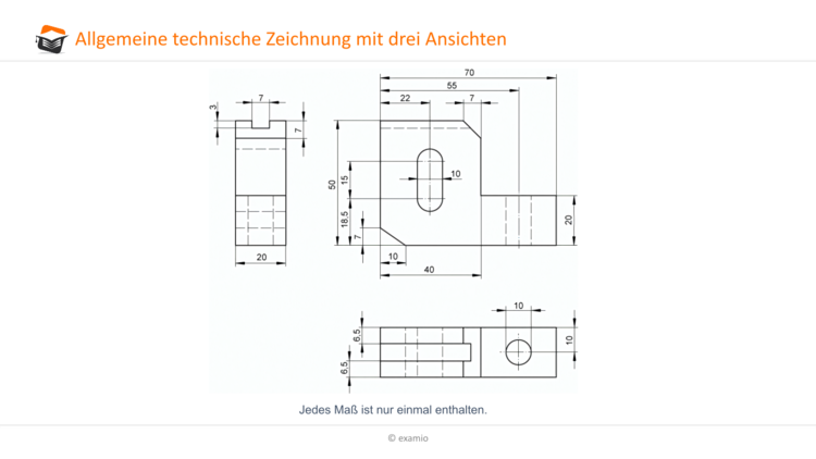 Allgemeine technische Zeichnung mit drei Ansichten