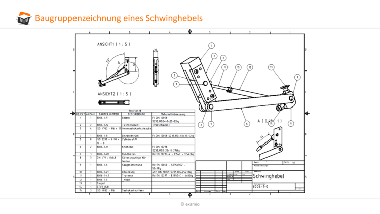 Baugruppenzeichnung eines Schwinghebels